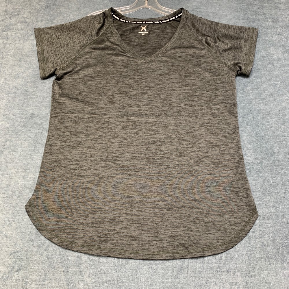 Game Time T Shirt Womens 2X Gray V Neck Round Hem Performance Short Sleeve Tee